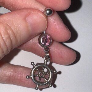 Pink Gem Nautical Wheel Design Dangle Belly Ring
